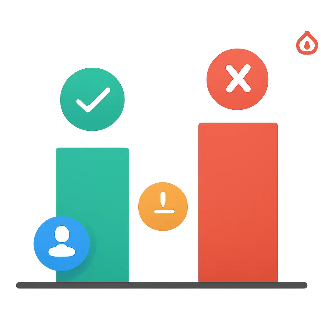 Infographic comparing options using coloured bars and icons only, no text or labels, flat design, Party