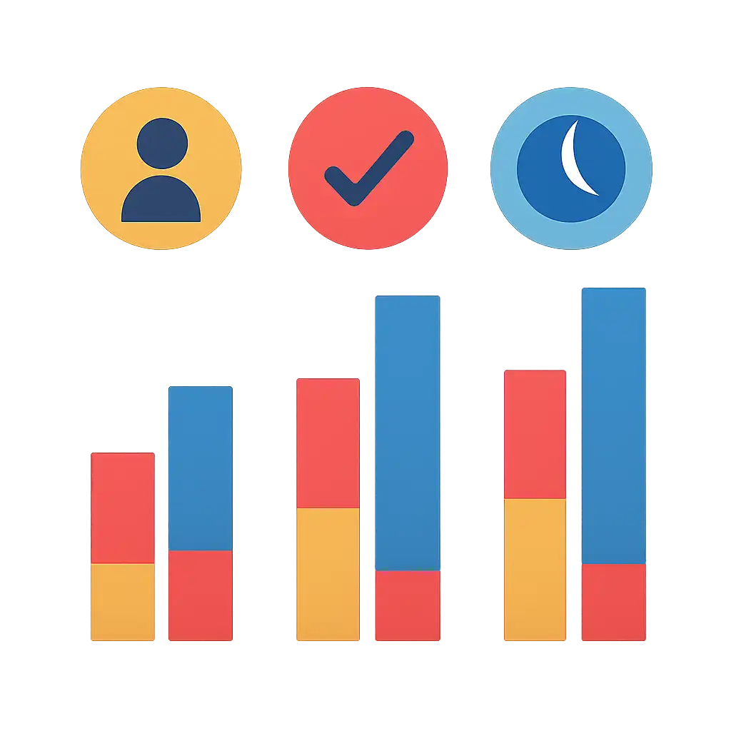 Infographic comparing options using coloured bars and icons only, no text or labels, flat design, Kids