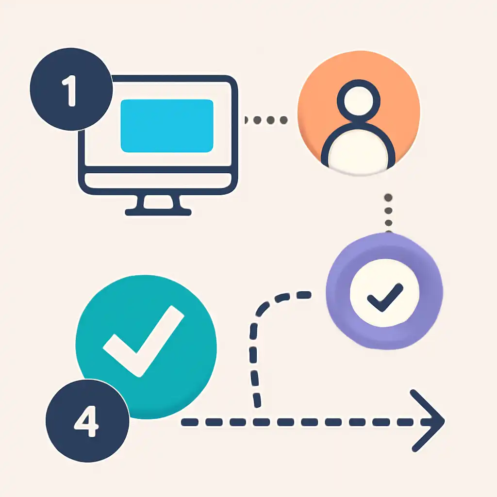 Annotated step diagram: party process with numbered callouts